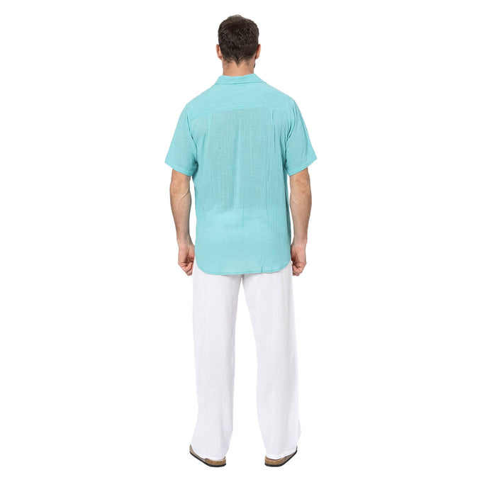 Camicia estiva uomo in cotone turchese a manica corta