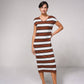 Abito midi in maglia a righe con scollo a V