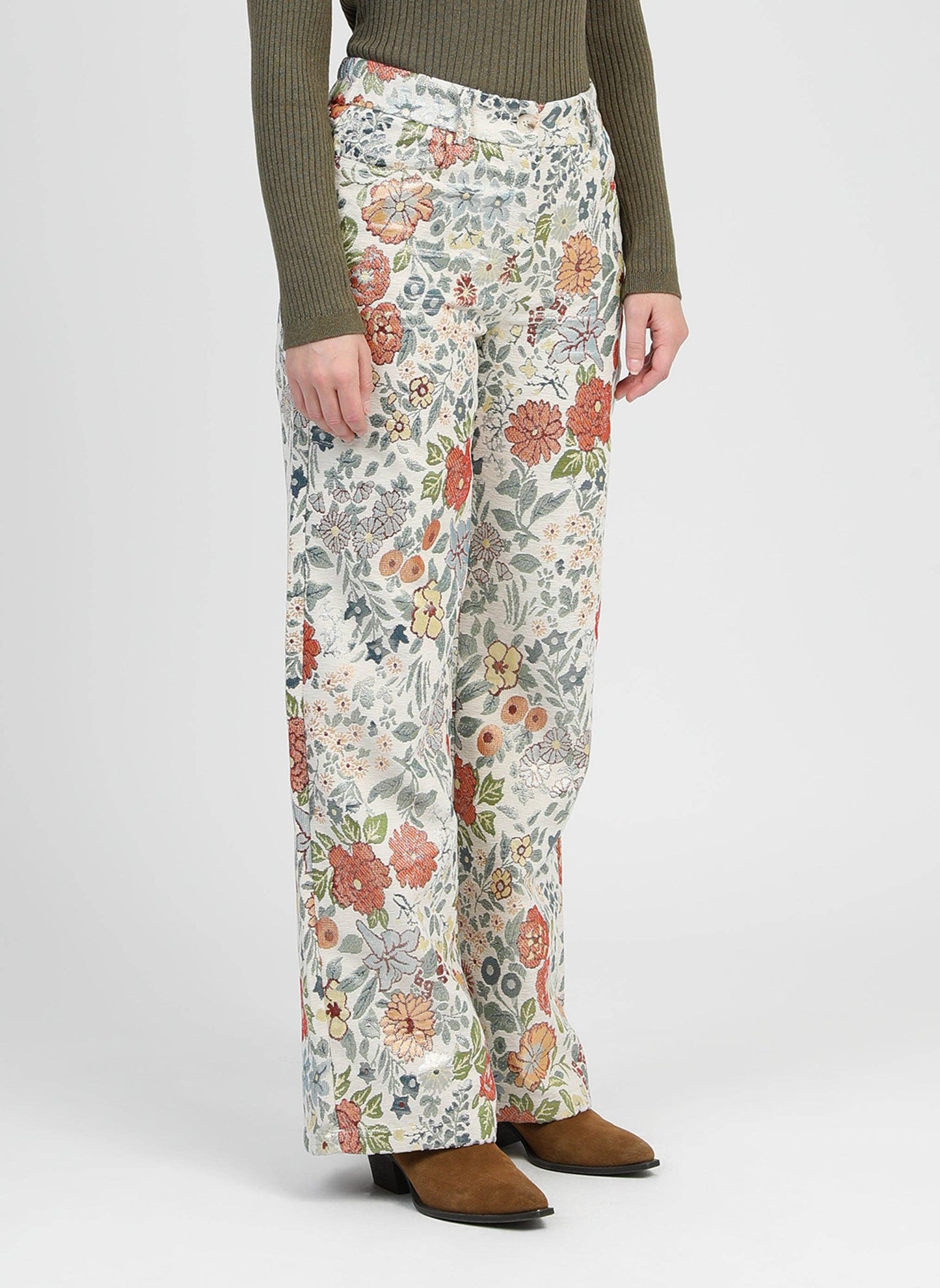 Pantaloni Phiona écru a fantasia floreale