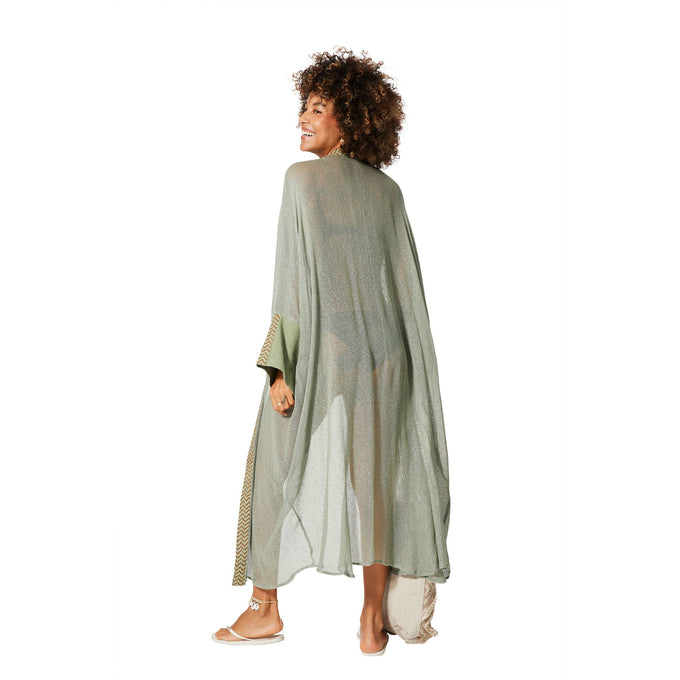 Kimono estivo boho in cotone verde a maniche lunghe