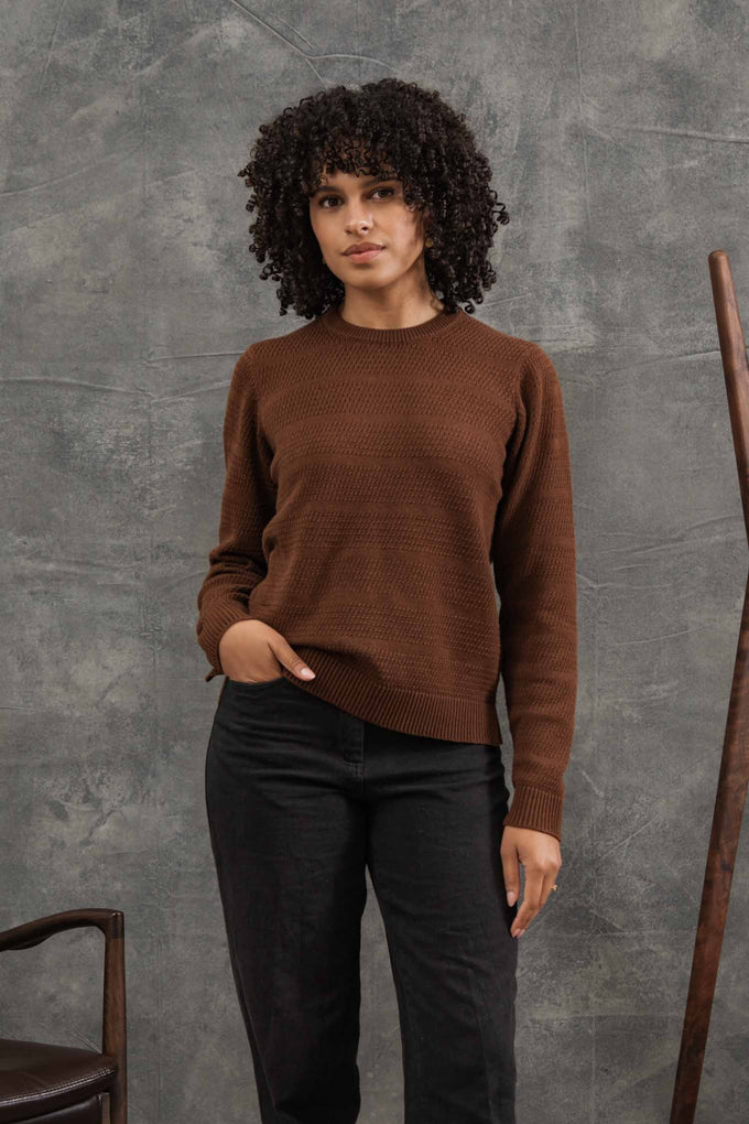 Maglione Ansel in maglia riciclata color noce