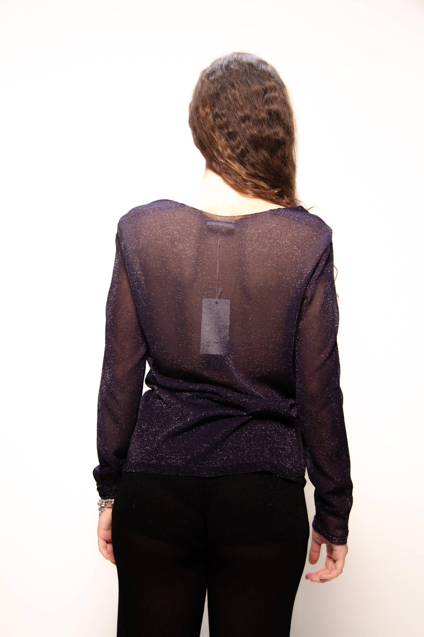 Maglione con scollo a V glitterato in maglia 3D