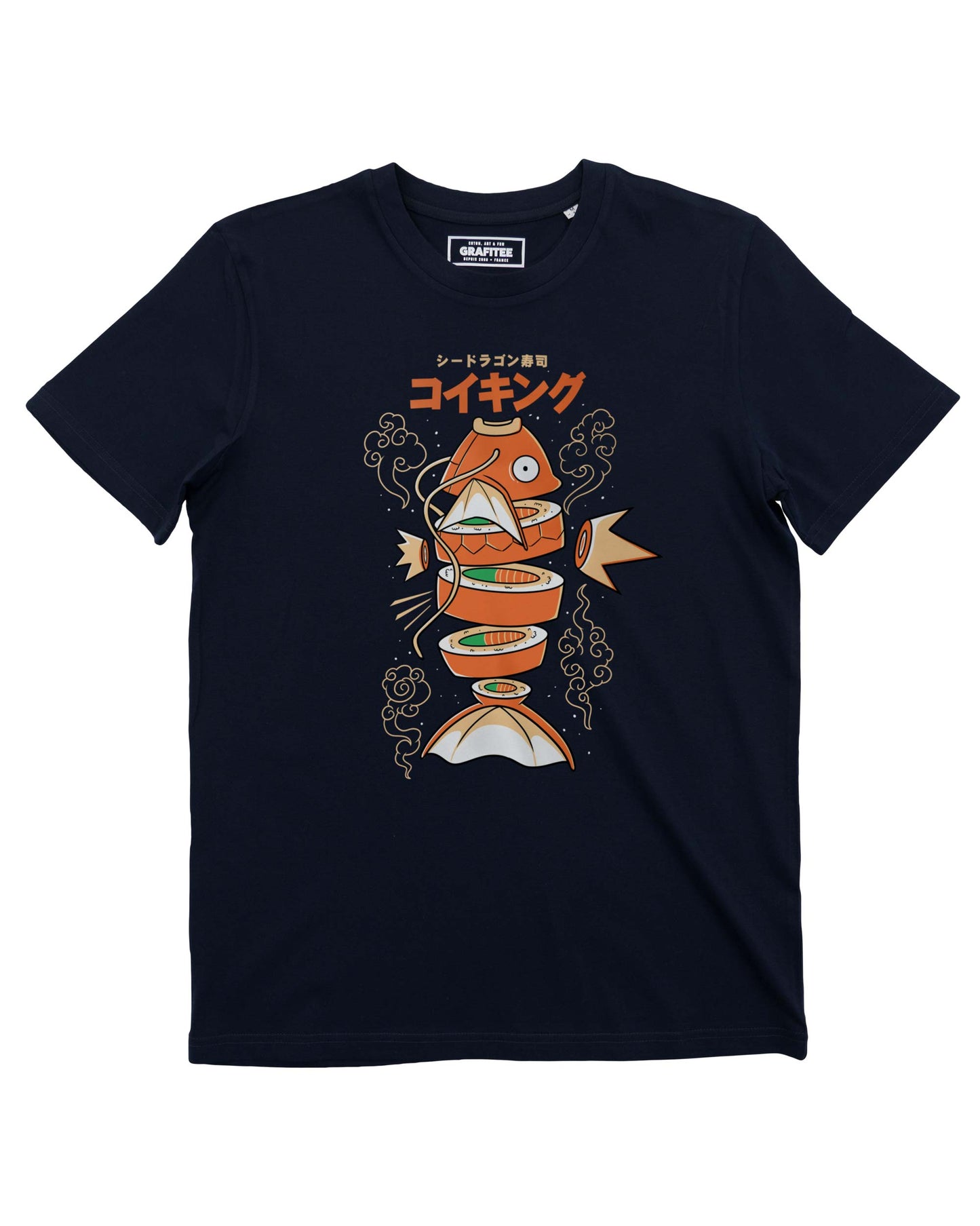 T-shirt unisex con stampa Magikarp in stile sushi