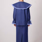 Camicia blu navy con maxi colletto a contrasto e volant