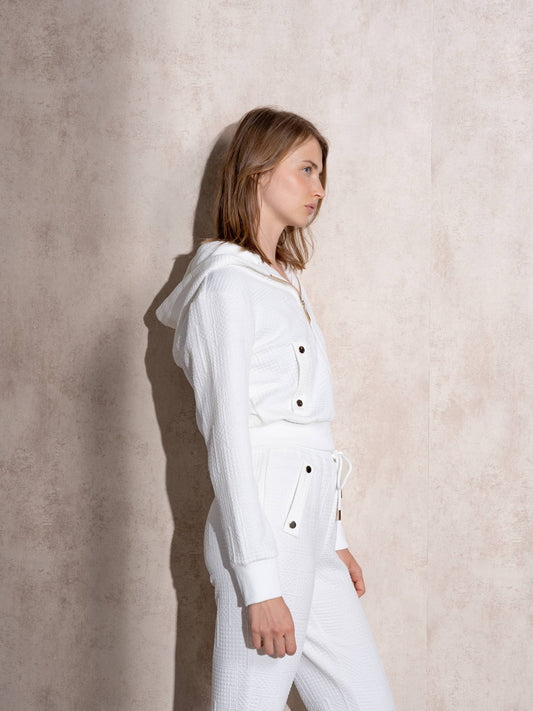 Felpa con cappuccio e zip in tessuto testurizzato