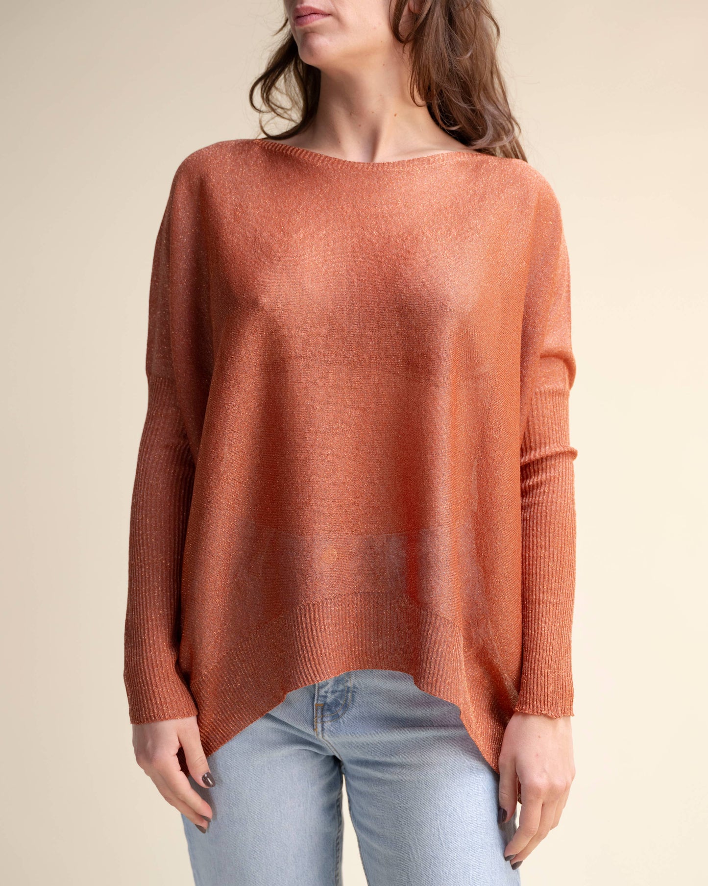 Maglione maxi con scollo a barca glitter 3D