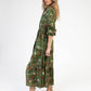 Vestito chemisier lungo in voile di cotone verde oliva