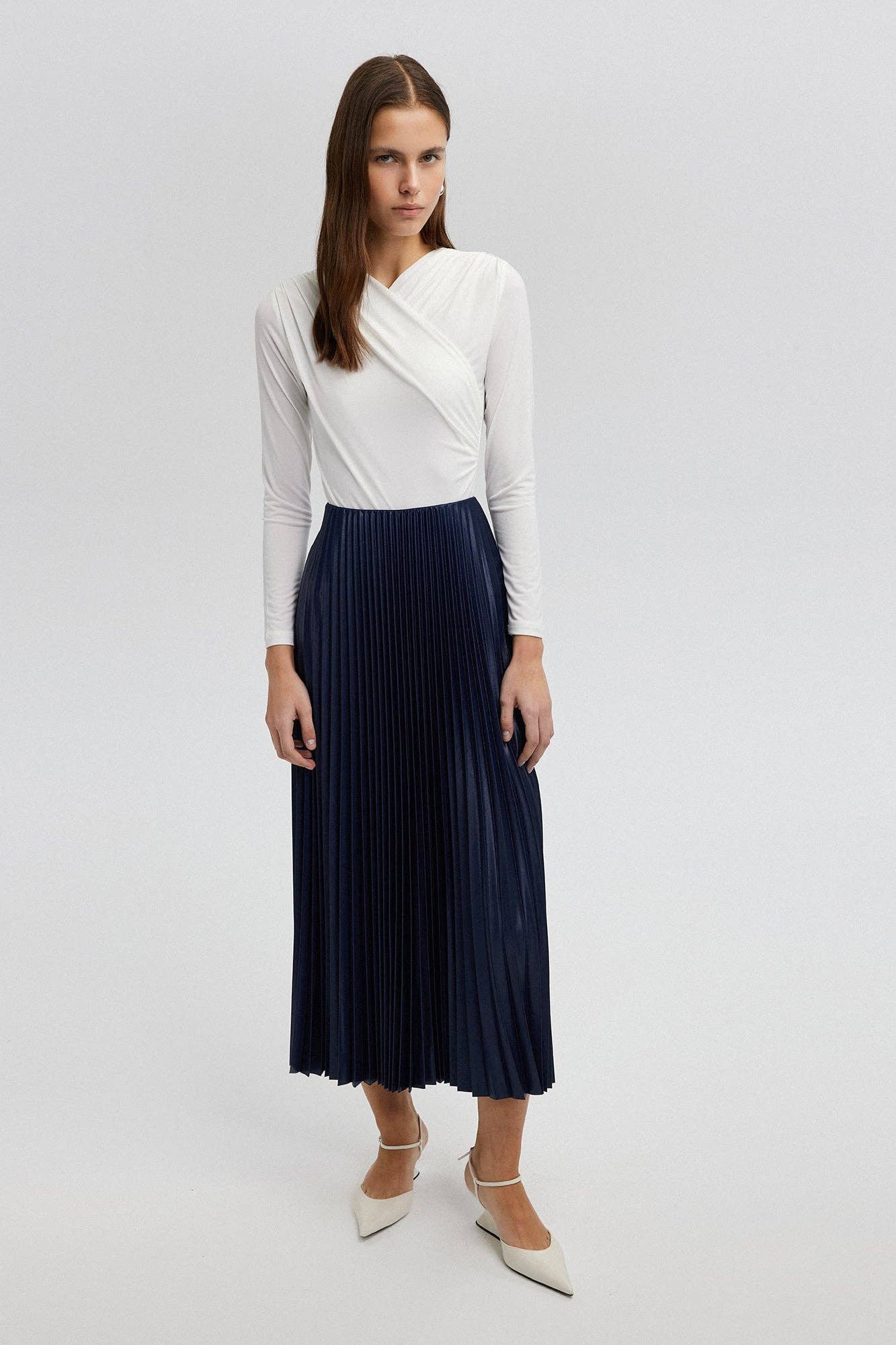 Gonna midi plissettata blu navy