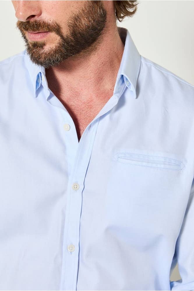 Camicia slim blu tinta unita La W. Thèbes