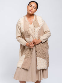 Gilet lungo in pelliccia sintetica patchwork da donna