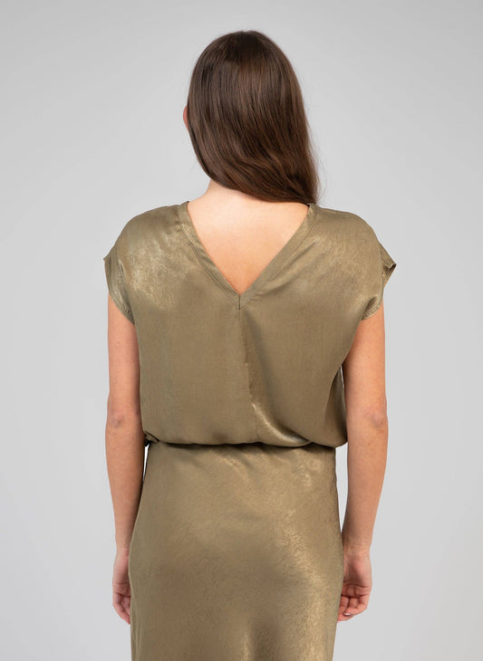 Top metallizzato kaki girocollo