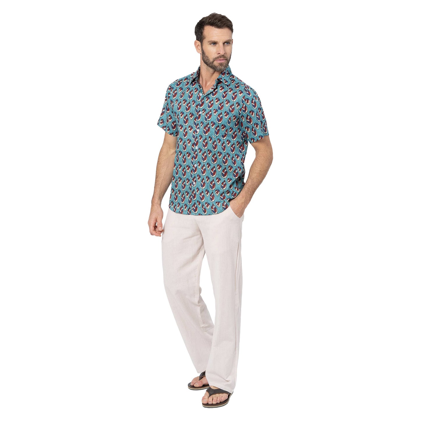 Camicia estiva uomo in voile di cotone a maniche corte