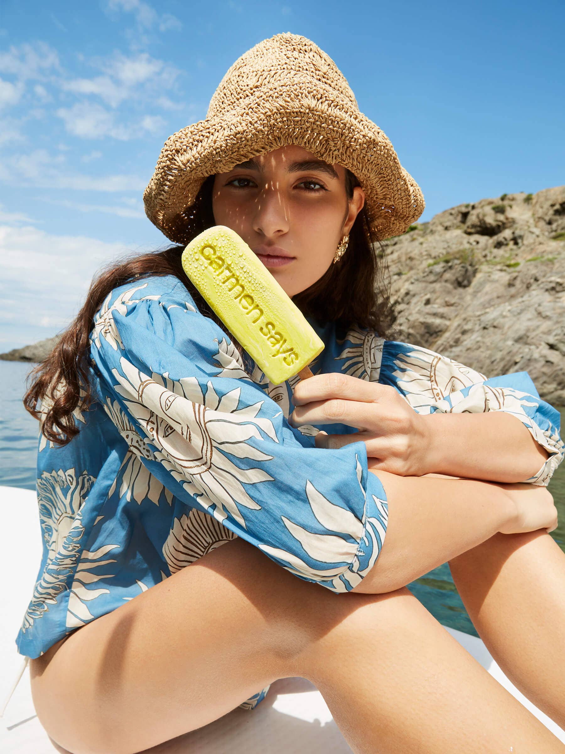 Camicetta estiva boho in voile di cotone con maniche 3/4