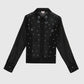 Camicia nera in organza con ricami gioiello
