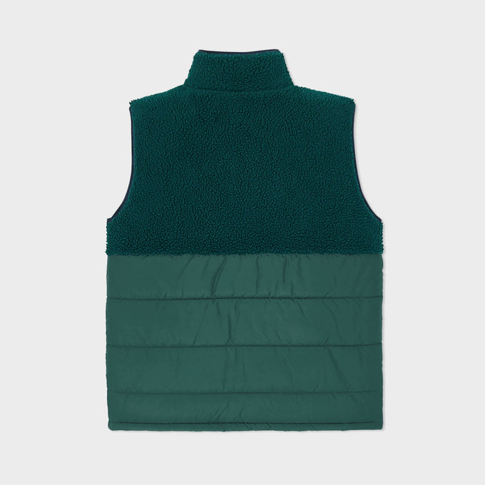 Gilet in sherpa bicolore verde senza maniche
