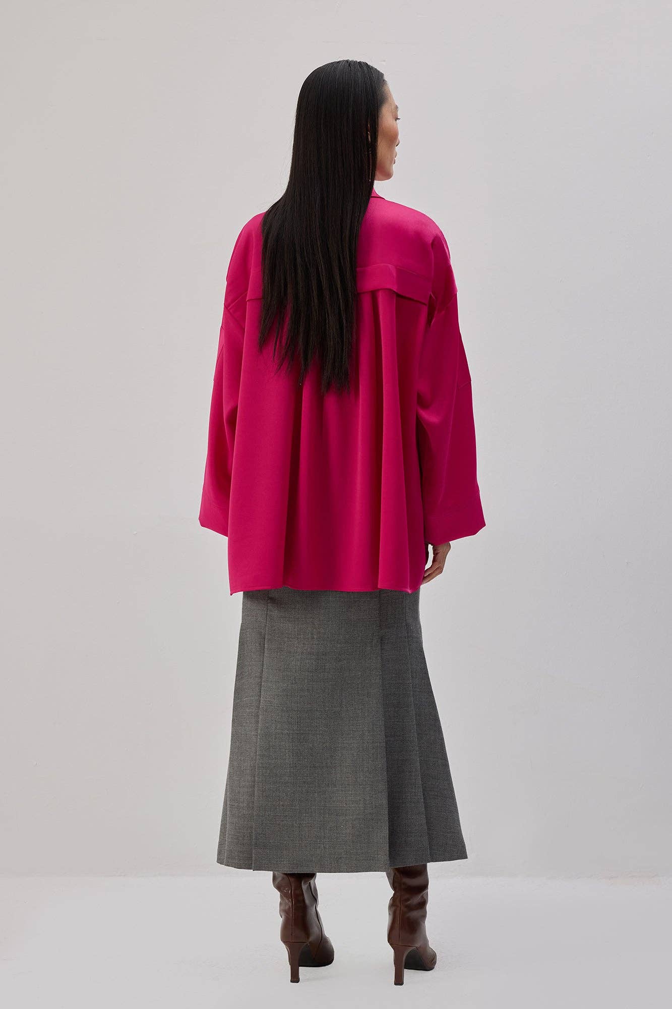 Camicia oversize in raso fucsia
