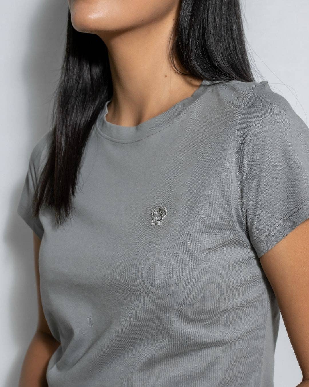 T-shirt donna antimacchia grigio scuro in cotone