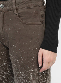Jeans balloon moka con strass