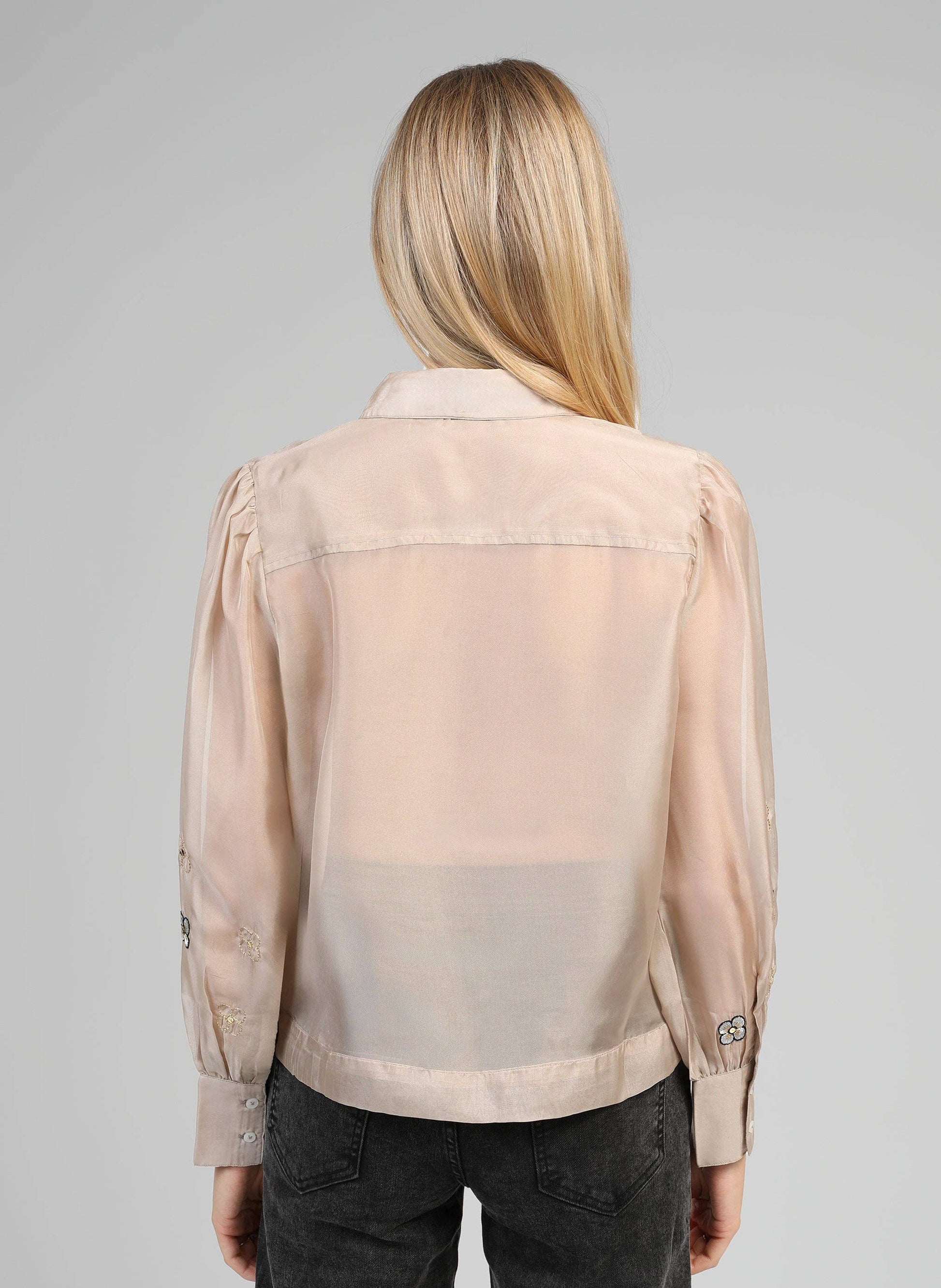 Camicia trasparente Santona color talpa ricamata