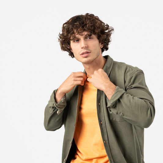 Sovracamicia in denim kaki da uomo