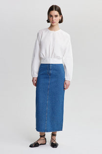 Blusa in popeline con cintura in vita
