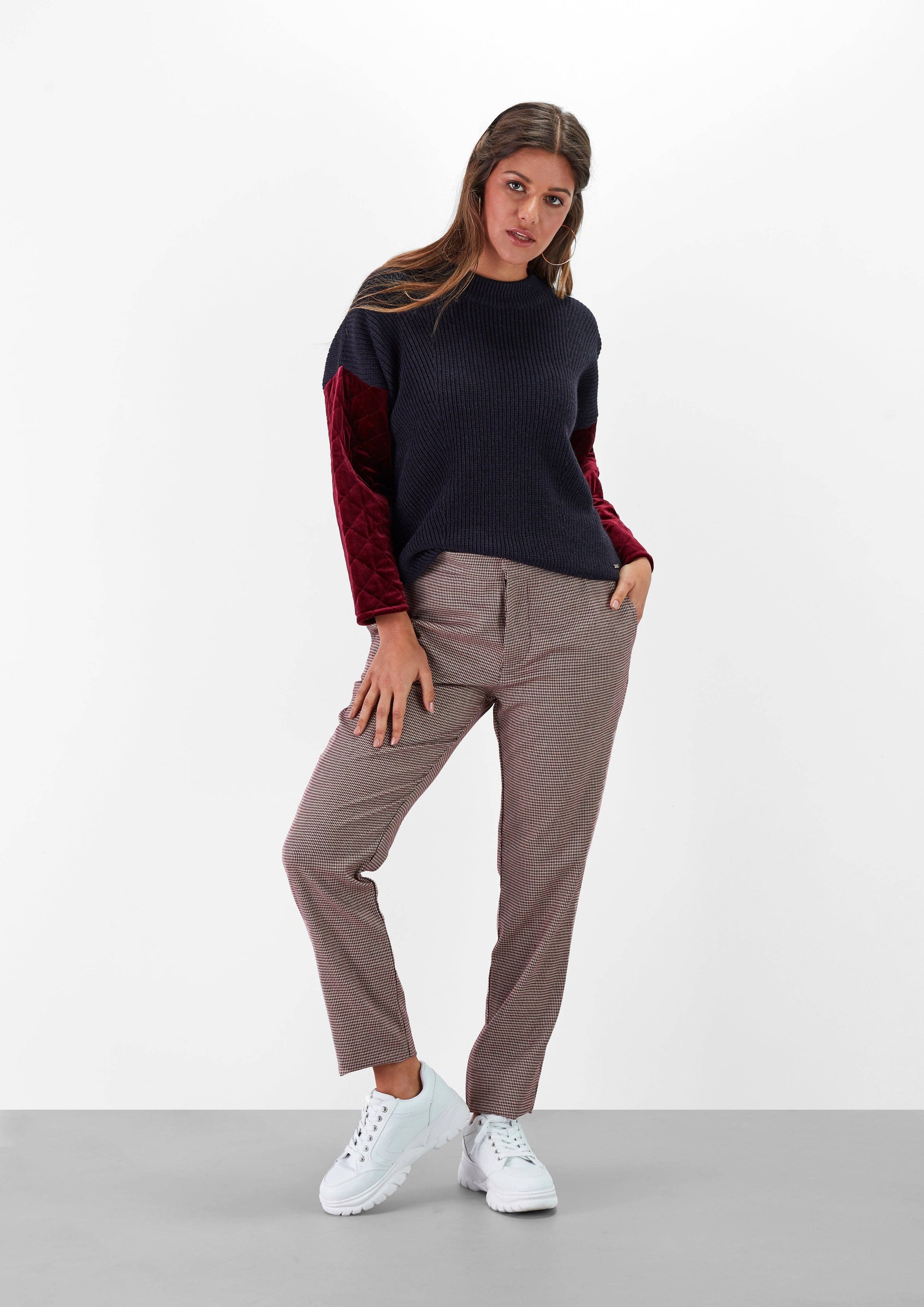 Pantaloni jacquard a fantasia micro pied-de-poule
