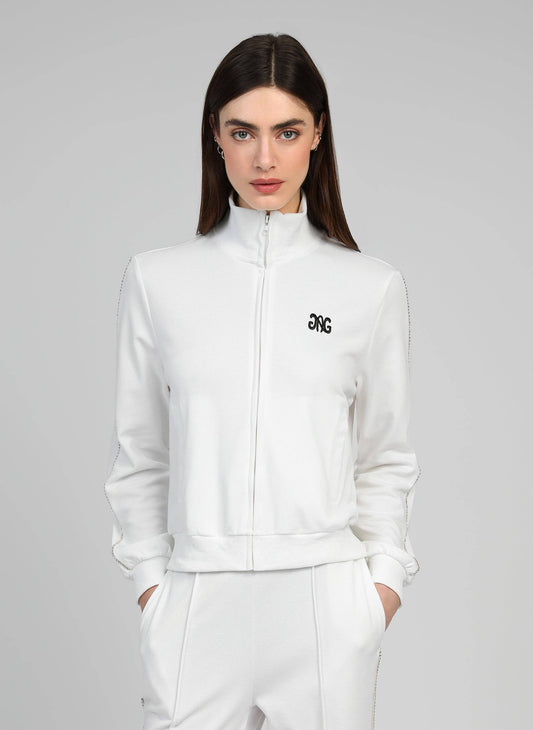 Giacca bianca Halkor con zip e collo alto