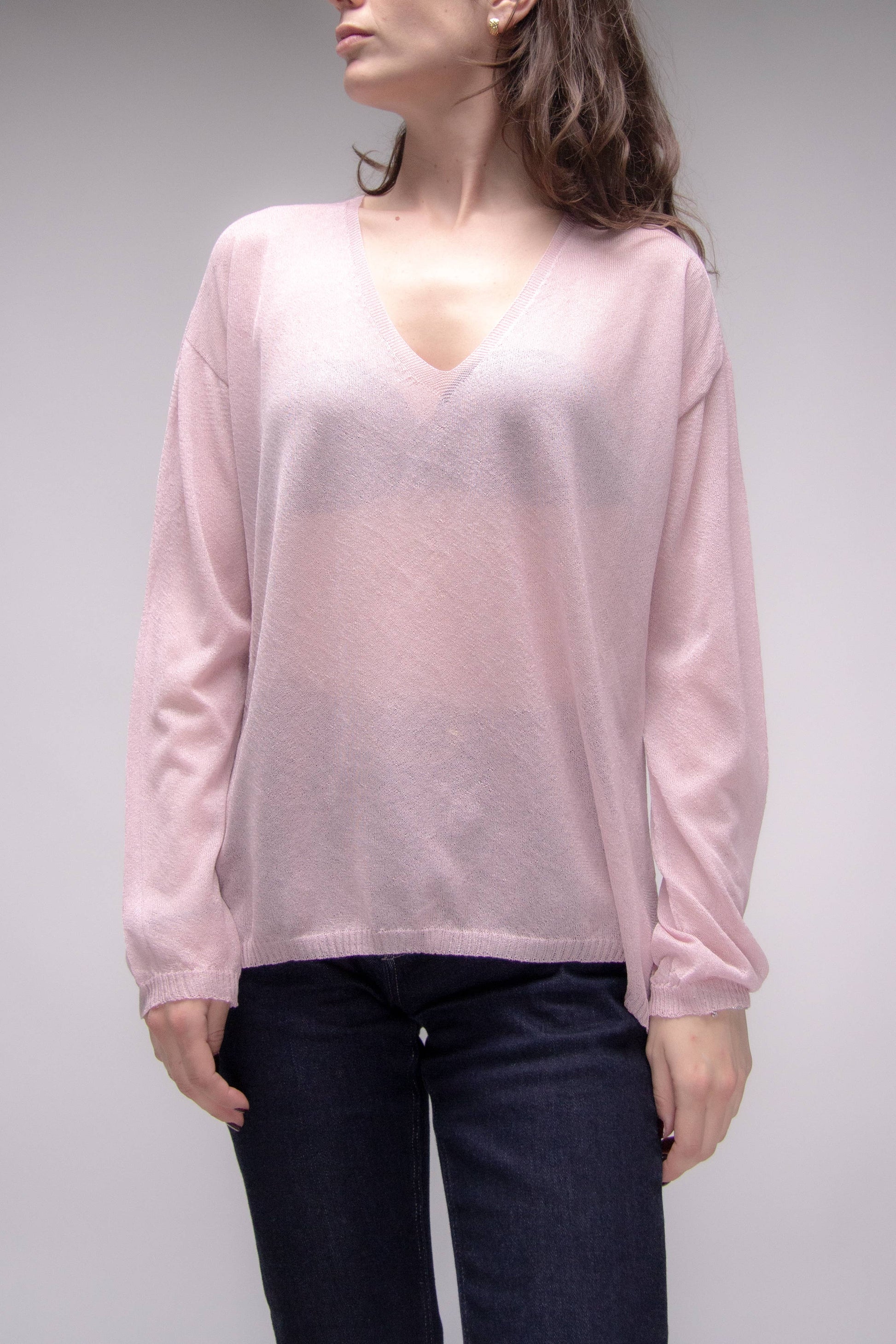 Maxi Maglia Scollo a V con Spacco Laterale in Maglia 3D