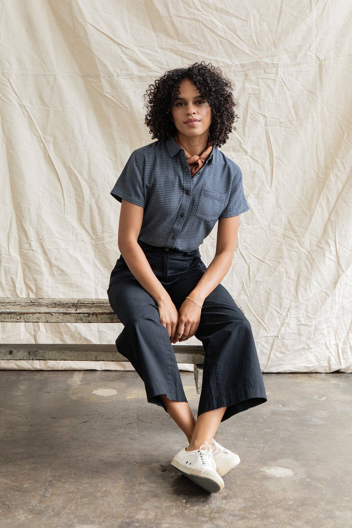 Camicia a maniche corte a quadri blu navy