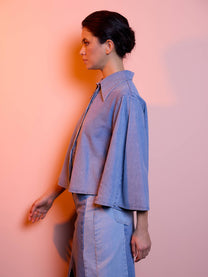 Blusa denim in cotone con maniche ampie