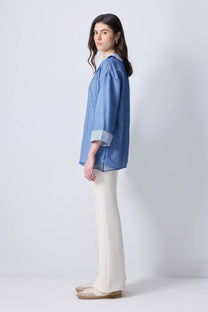 Tunica a righe con colletto in organza