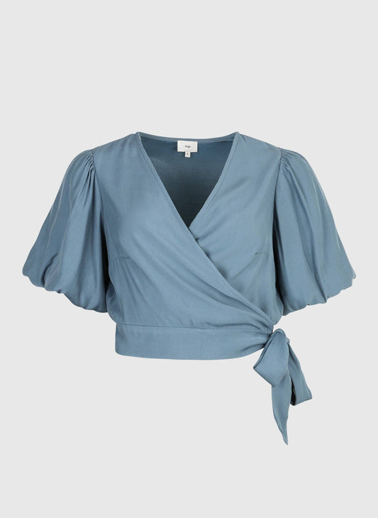 Top incrociato azzurro con fiocco