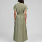 Abito midi verde militare Mekiana con scollo a V