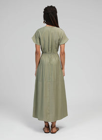 Abito midi verde militare Mekiana con scollo a V