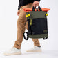 Zaino roll-top in poliestere riciclato kaki e arancione