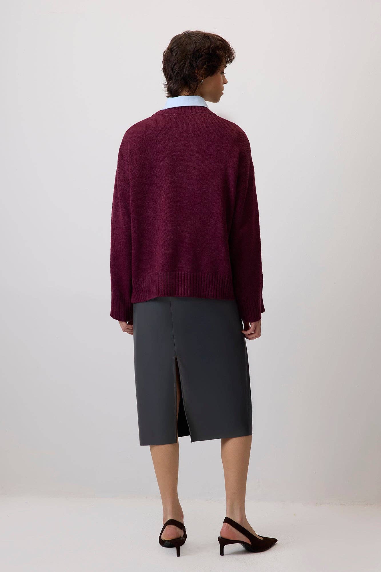 Maglione basic in maglia bordeaux