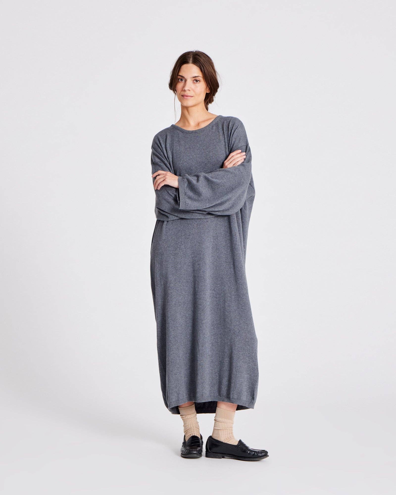 Abito lungo in maglia di cotone biologico Sisse GOTS grigio melange