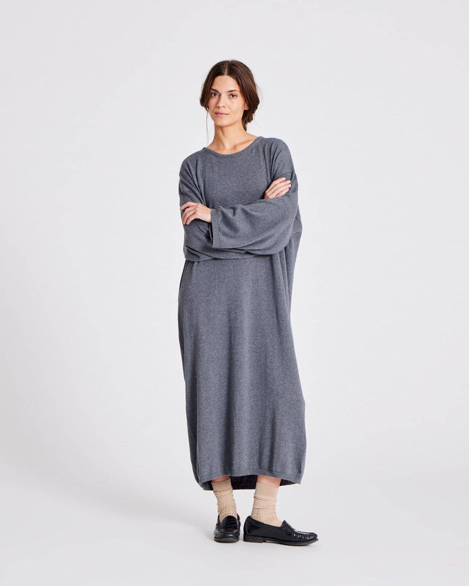 Abito lungo in maglia di cotone biologico Sisse GOTS grigio melange