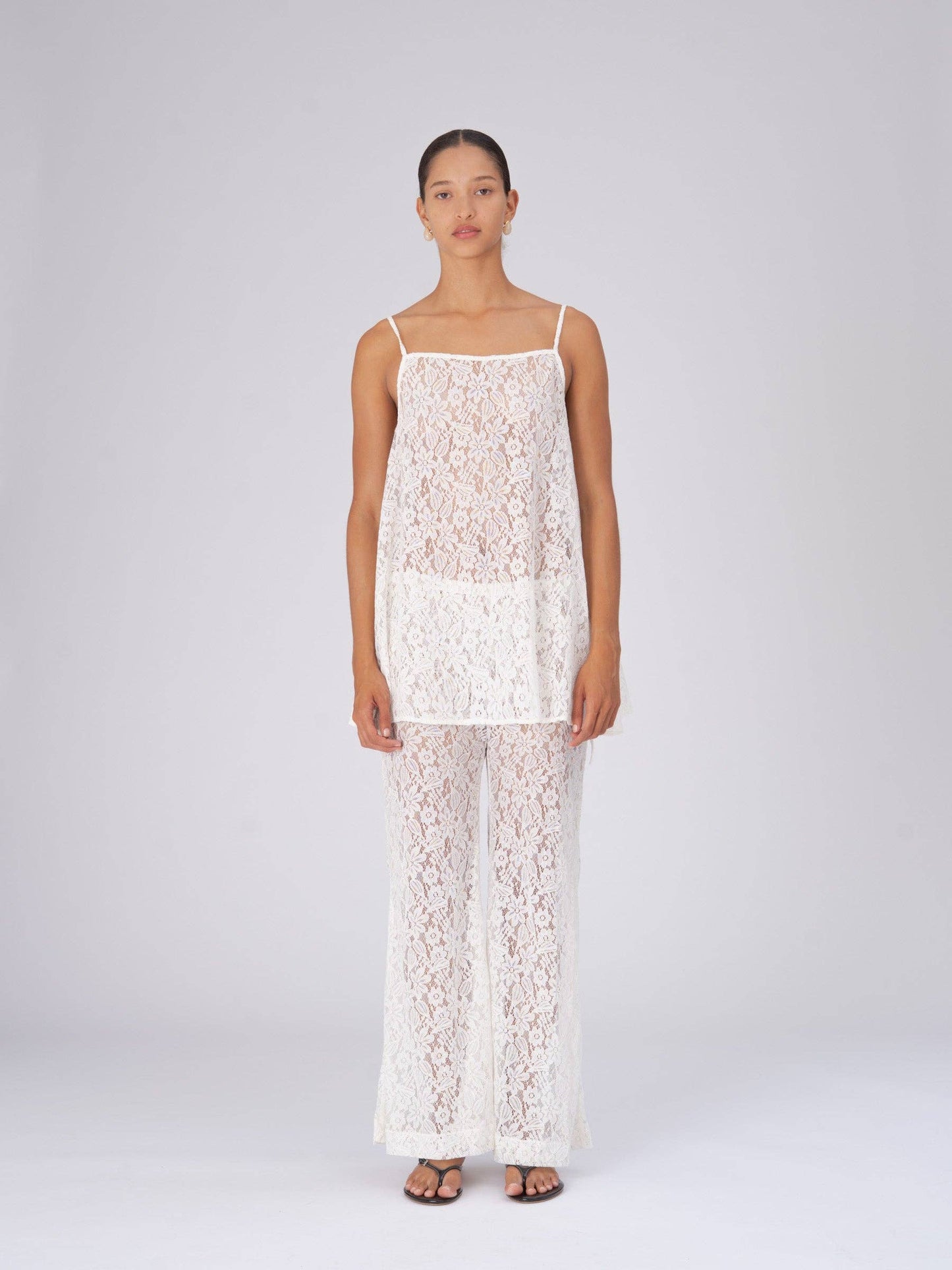 Top lungo in pizzo bianco Luna