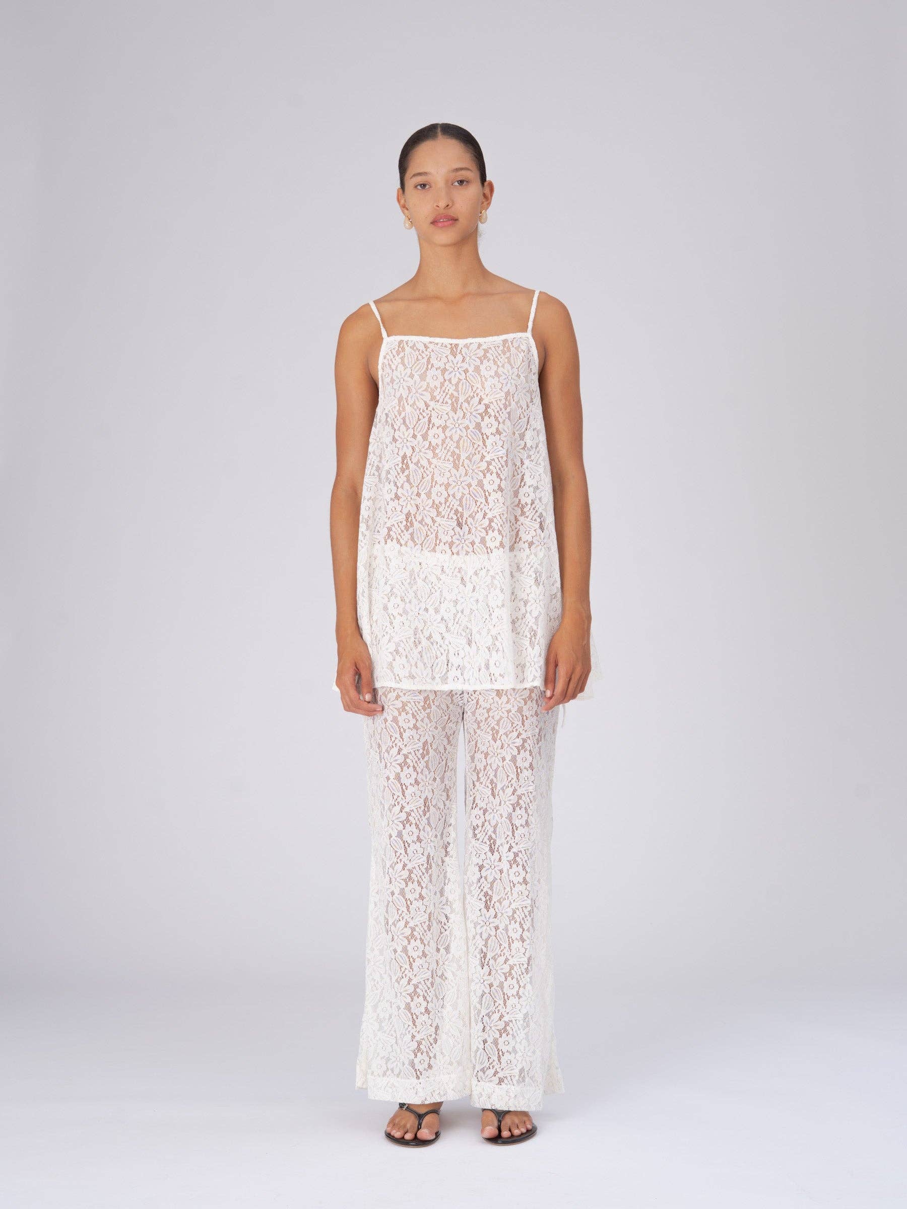 Top lungo in pizzo bianco Luna