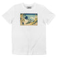T-shirt bianca in cotone biologico con grafica riccio fluttuante ispirata a Sonic