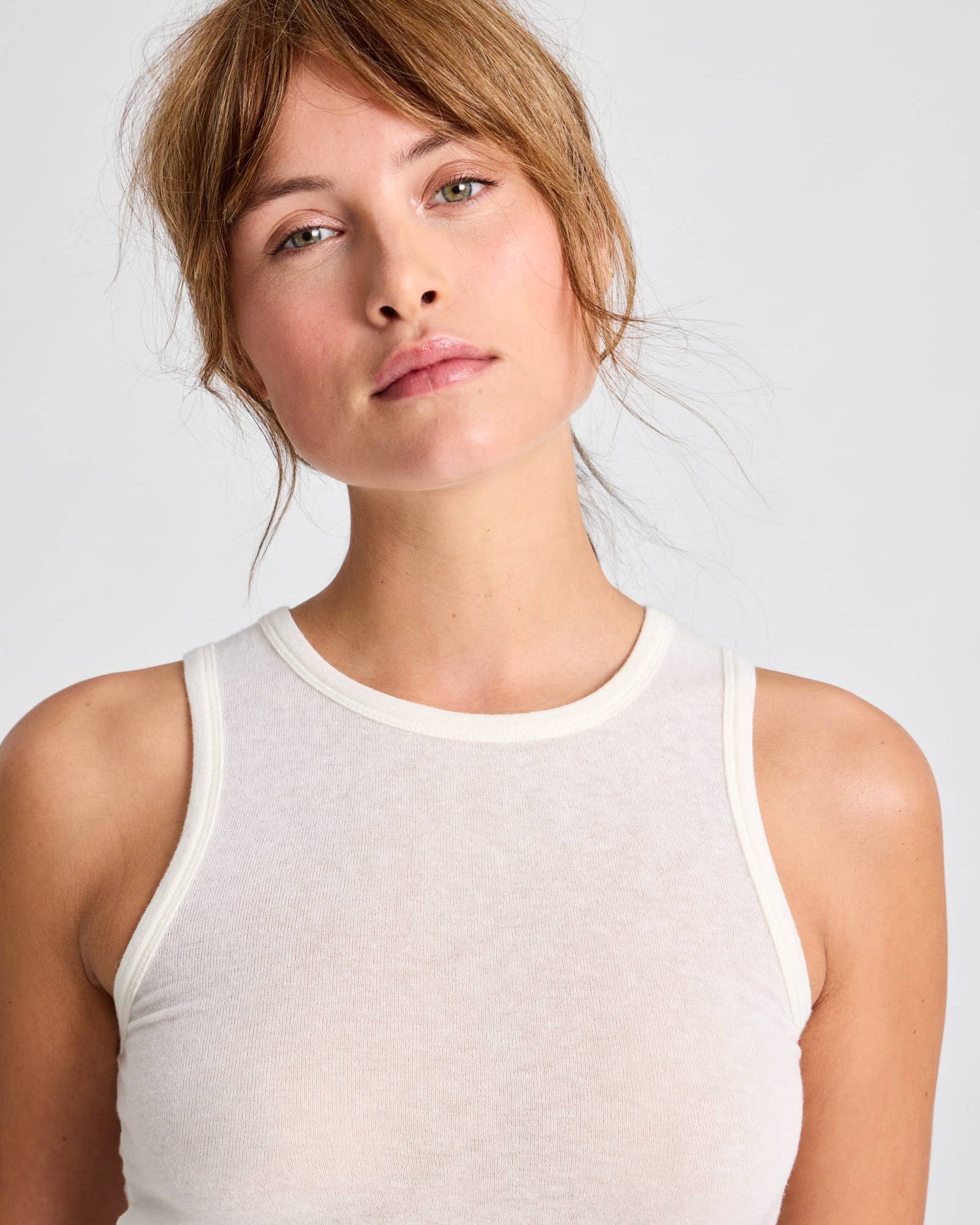 Top smanicato Alberte in lana bianco sporco