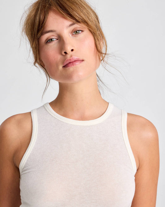 Top smanicato Alberte in lana bianco sporco