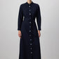Abito camicia midi in popeline blu navy con cintura