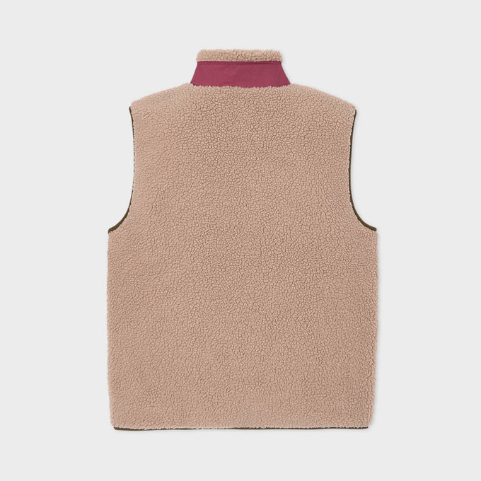 Gilet sherpa unisex con zip beige e bordeaux
