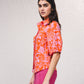 Blusa floreale con colletto e maniche corte