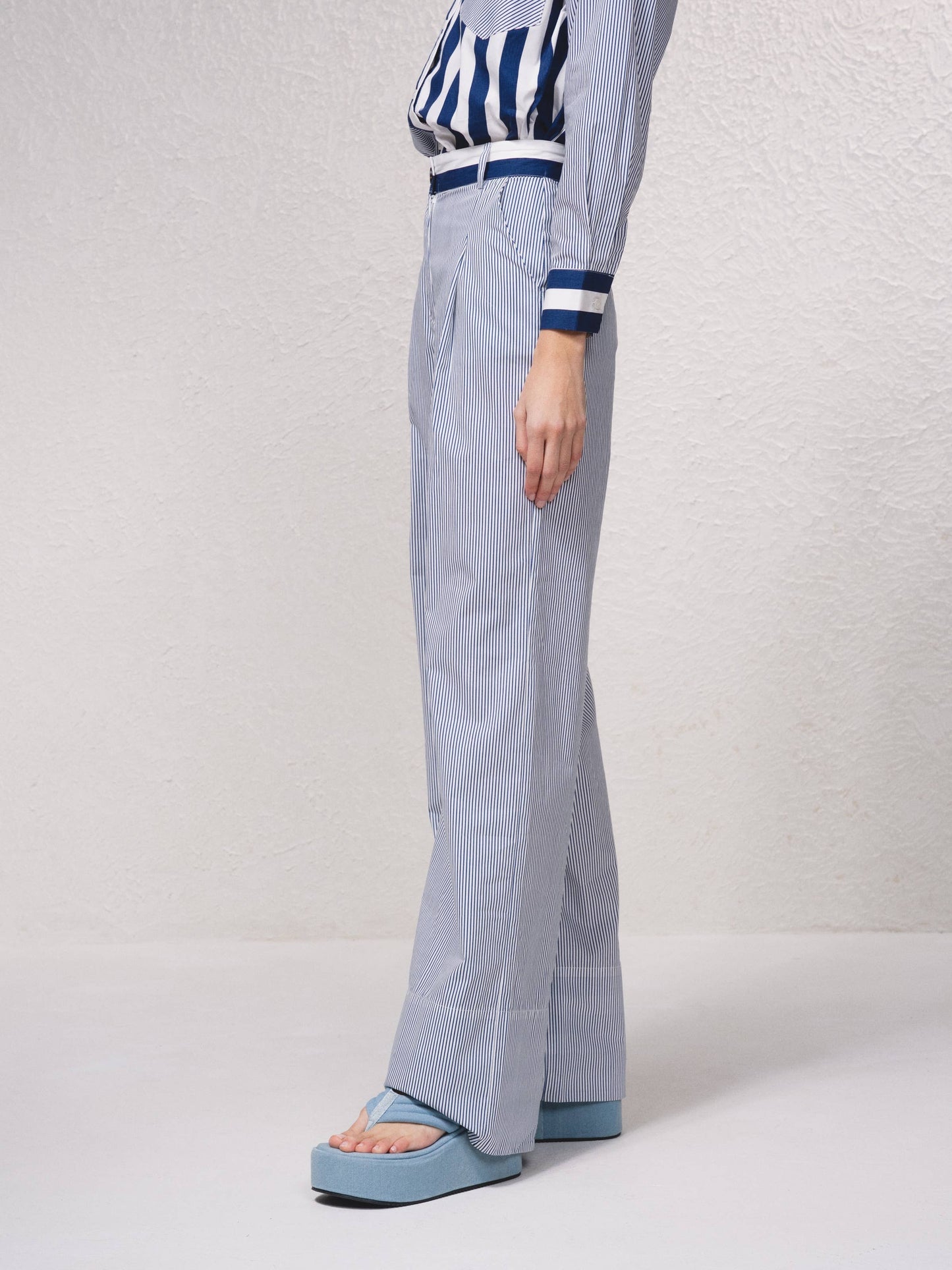 Pantaloni palazzo a righe in cotone