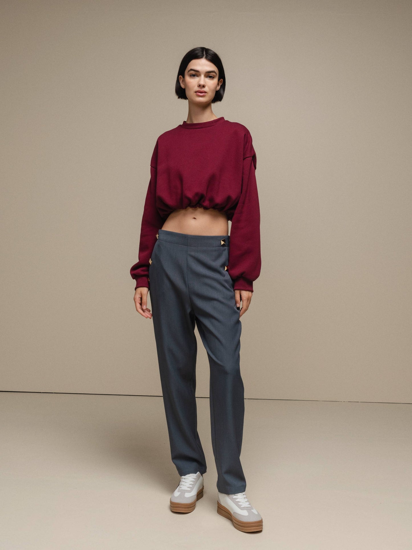 Felpa cropped oversize in misto cotone