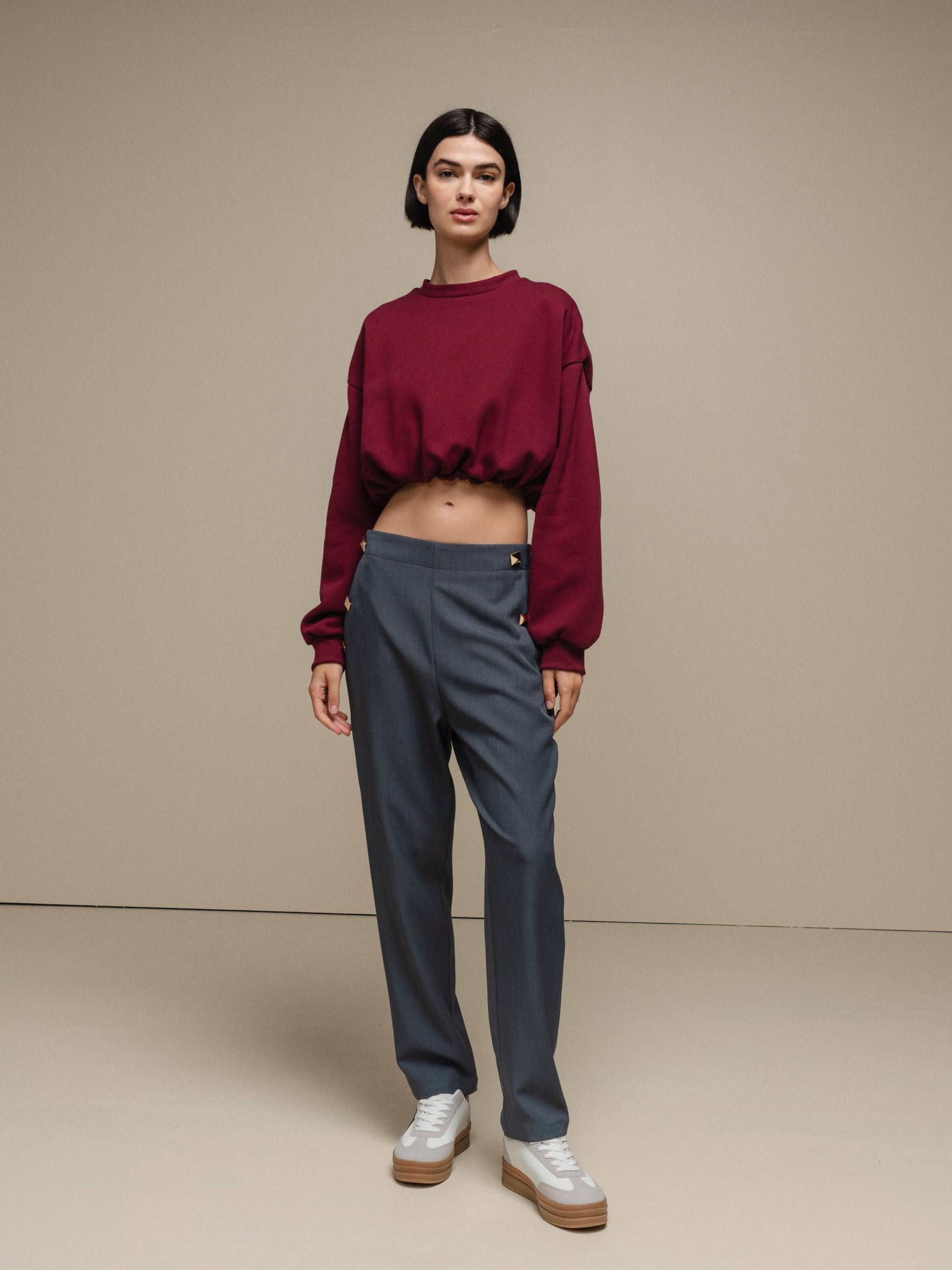Felpa cropped oversize in misto cotone