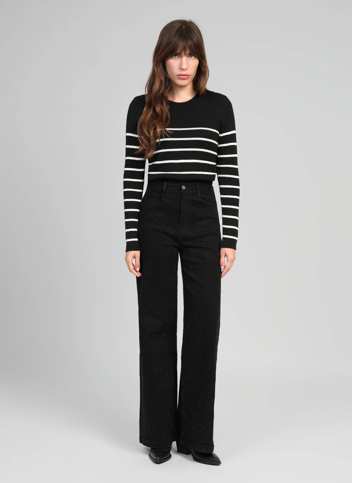 Maglione Leluxie nero a righe metallizzate